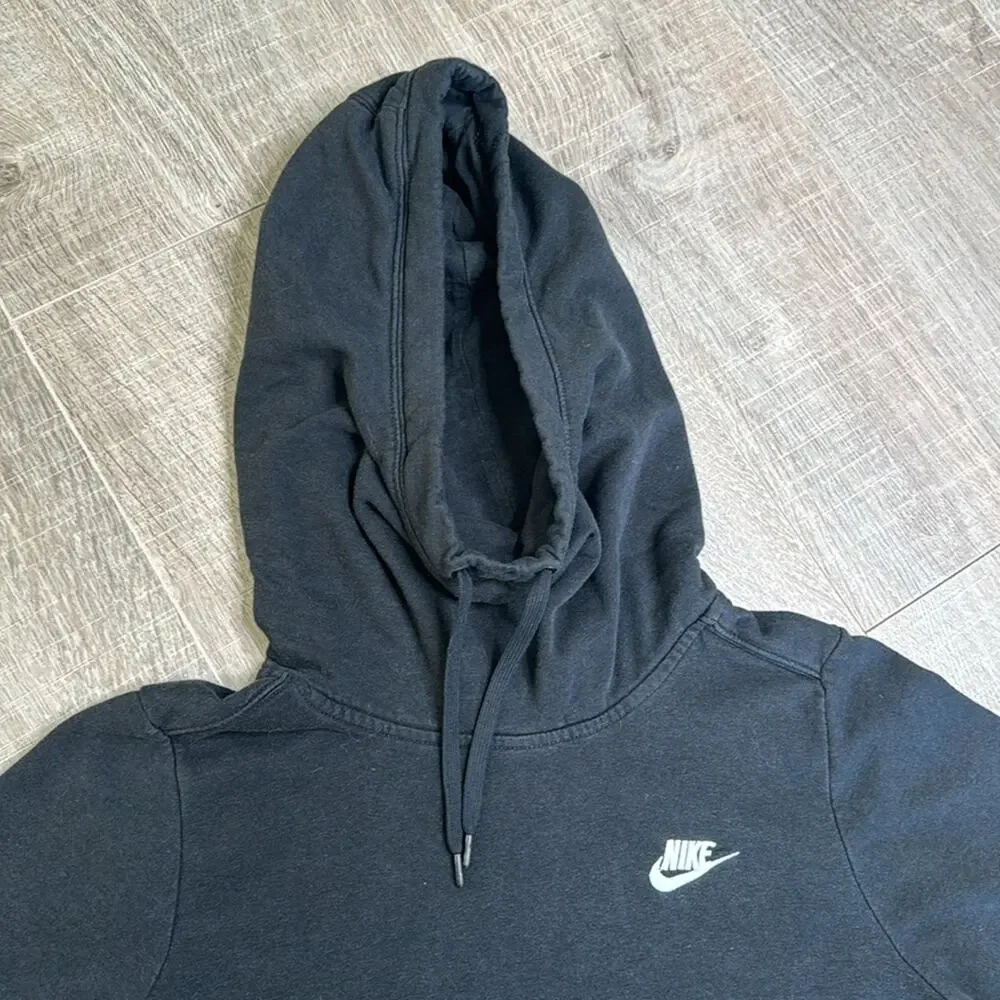 NIKE Women's Black Sportswear Club Fleece Funnel-Neck Hoodie Sweatshirt